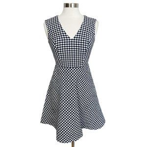 Draper James 0 Love Circles Navy Blue White Gingham Seersucker A-Line Dress